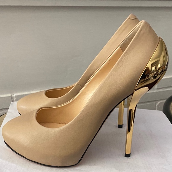 GUISEPPE ZANOTTI TAN LEATHER PUMPS COLD clogs HEELS platform 37.5-6.5 sandals mu - Picture 2 of 9